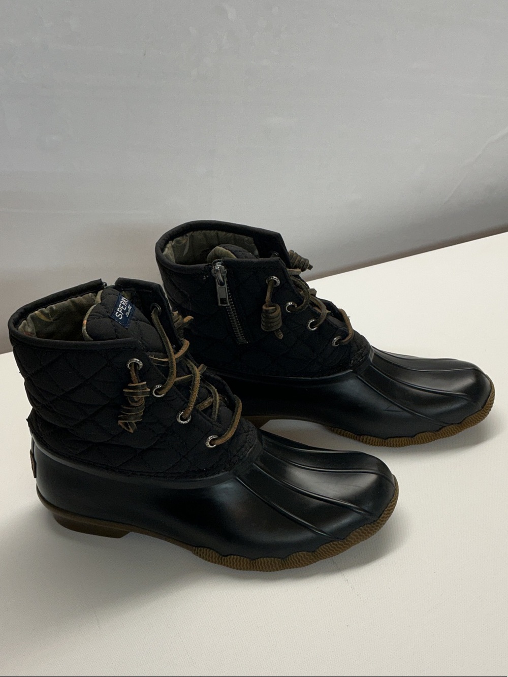 Sperry Black Quilted Lace-Up Ankle Duck Rain Boots